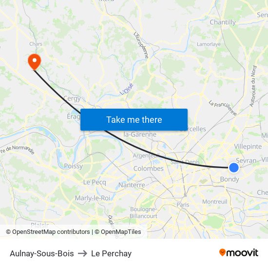 Aulnay-Sous-Bois to Le Perchay map