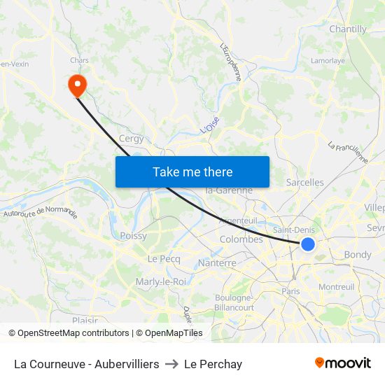 La Courneuve - Aubervilliers to Le Perchay map