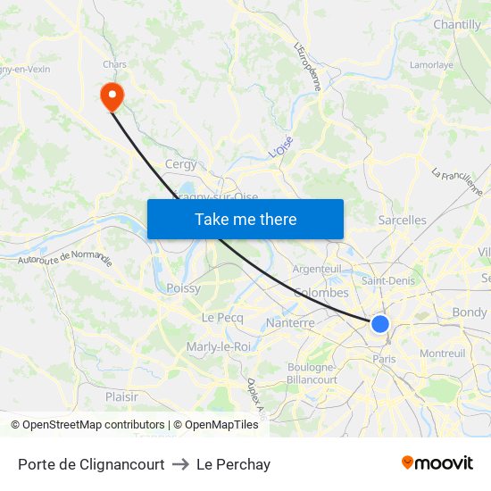 Porte de Clignancourt to Le Perchay map