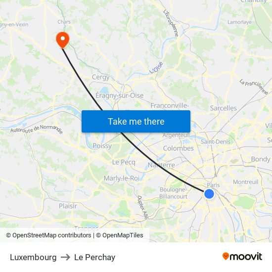 Luxembourg to Le Perchay map