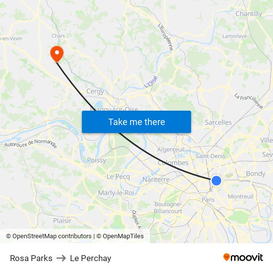 Rosa Parks to Le Perchay map