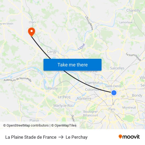 La Plaine Stade de France to Le Perchay map