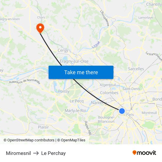 Miromesnil to Le Perchay map