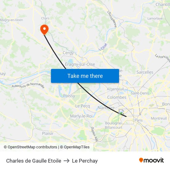 Charles de Gaulle Etoile to Le Perchay map