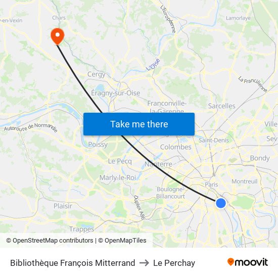 Bibliothèque François Mitterrand to Le Perchay map