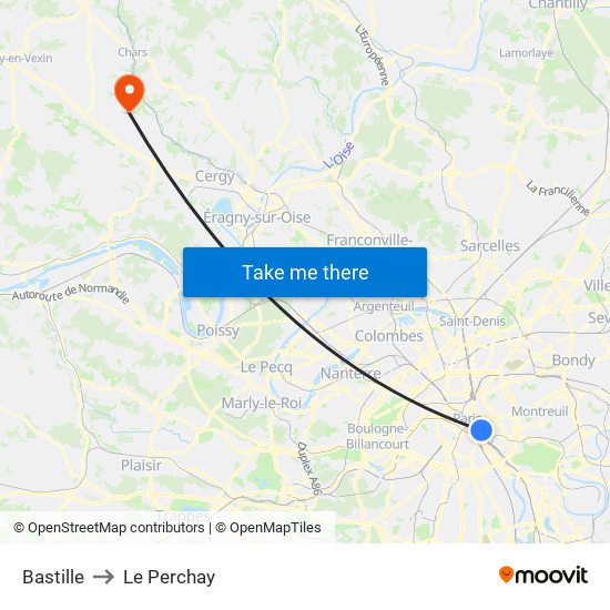Bastille to Le Perchay map