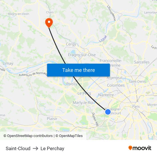 Saint-Cloud to Le Perchay map