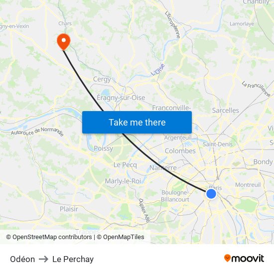 Odéon to Le Perchay map