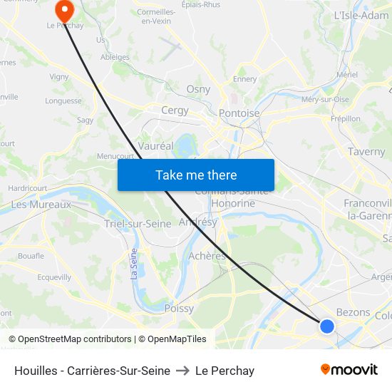 Houilles - Carrières-Sur-Seine to Le Perchay map