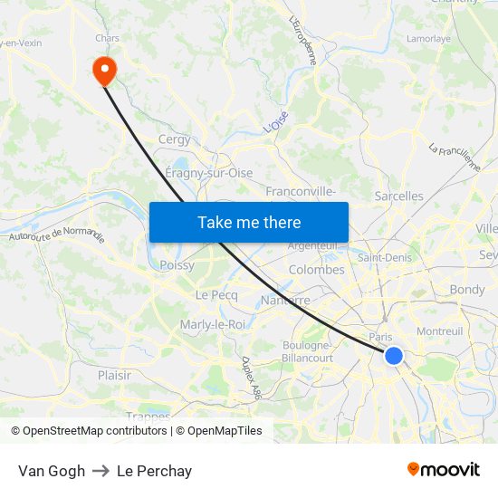 Van Gogh to Le Perchay map