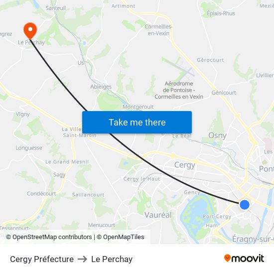 Cergy Préfecture to Le Perchay map