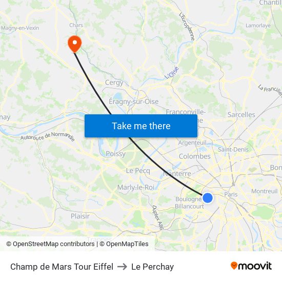Champ de Mars Tour Eiffel to Le Perchay map