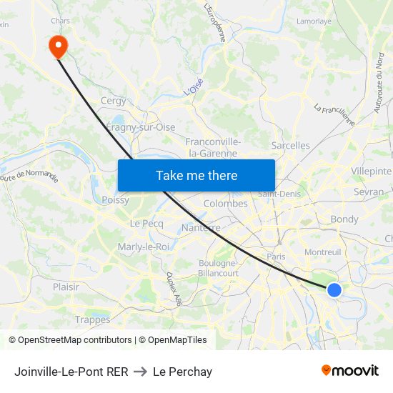 Joinville-Le-Pont RER to Le Perchay map