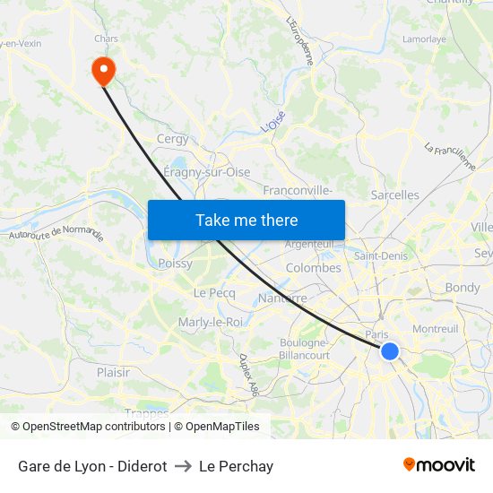 Gare de Lyon - Diderot to Le Perchay map