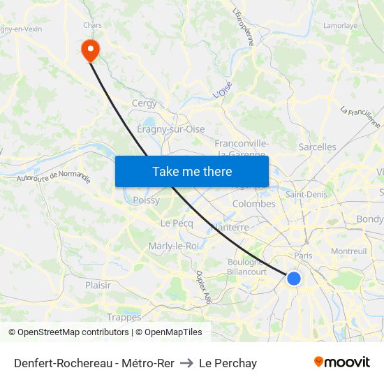 Denfert-Rochereau - Métro-Rer to Le Perchay map