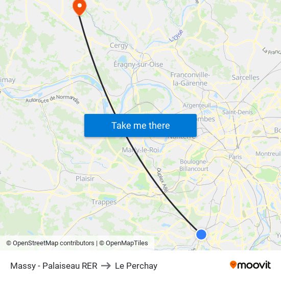 Massy - Palaiseau RER to Le Perchay map