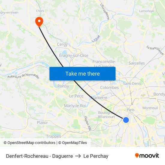 Denfert-Rochereau - Daguerre to Le Perchay map