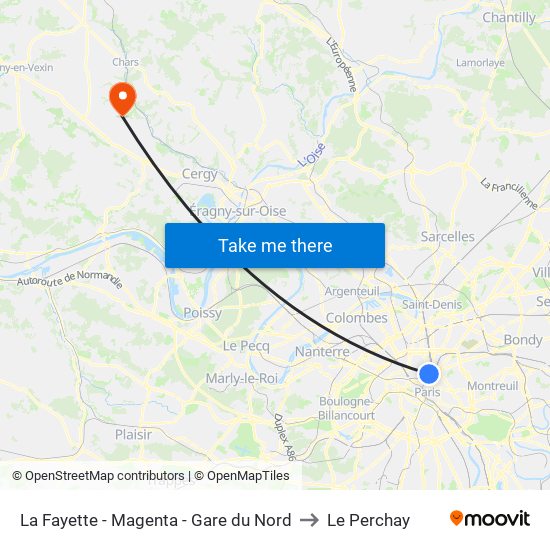 La Fayette - Magenta - Gare du Nord to Le Perchay map