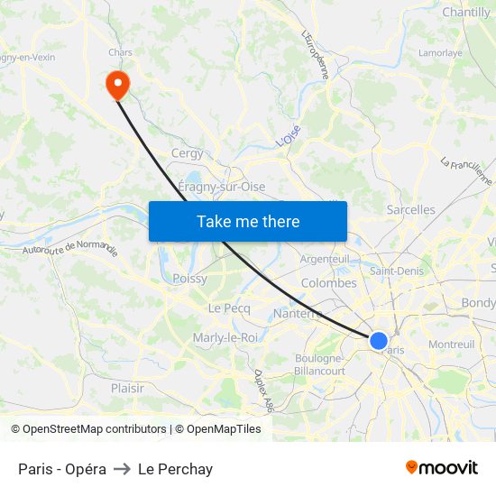 Paris - Opéra to Le Perchay map