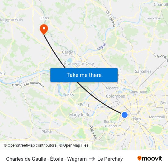 Charles de Gaulle - Étoile - Wagram to Le Perchay map