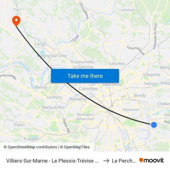 Villiers-Sur-Marne - Le Plessis-Trévise RER to Le Perchay map