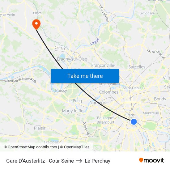 Gare D'Austerlitz - Cour Seine to Le Perchay map