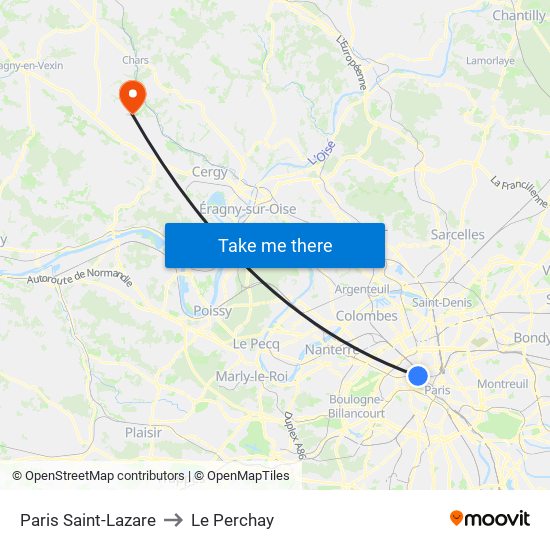 Paris Saint-Lazare to Le Perchay map