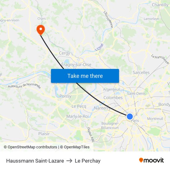 Haussmann Saint-Lazare to Le Perchay map