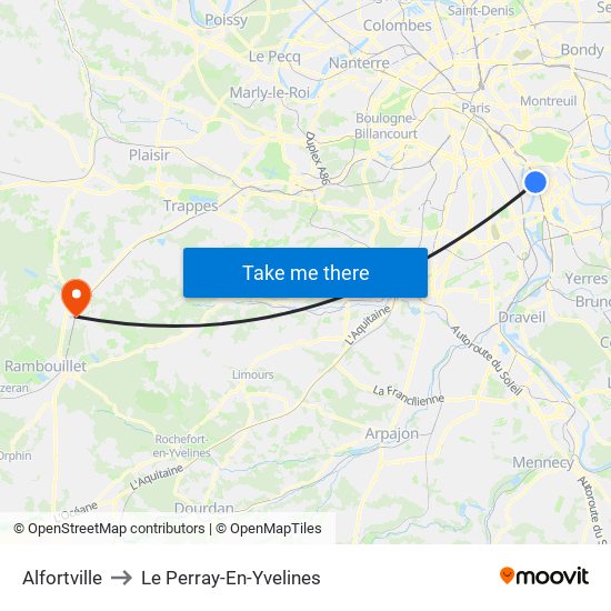 Alfortville to Le Perray-En-Yvelines map