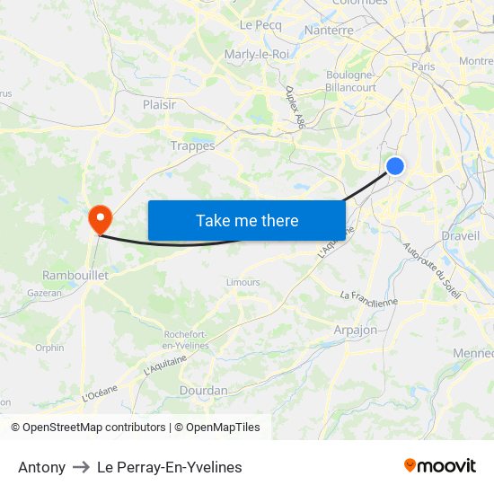 Antony to Le Perray-En-Yvelines map