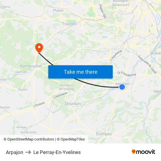 Arpajon to Le Perray-En-Yvelines map