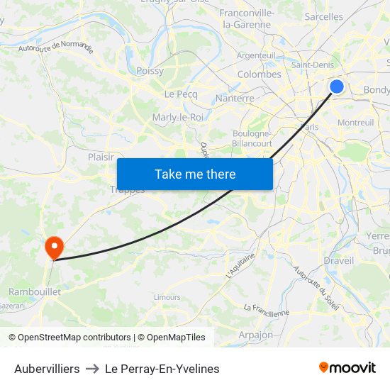 Aubervilliers to Le Perray-En-Yvelines map
