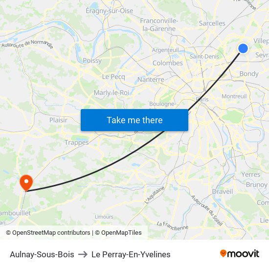 Aulnay-Sous-Bois to Le Perray-En-Yvelines map