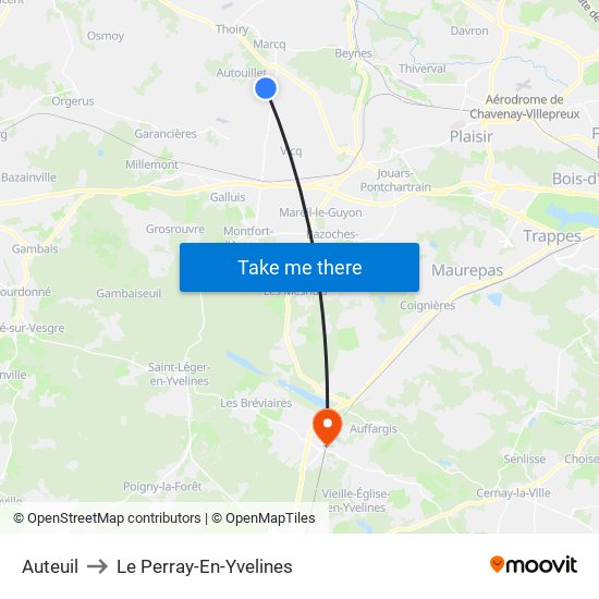 Auteuil to Le Perray-En-Yvelines map