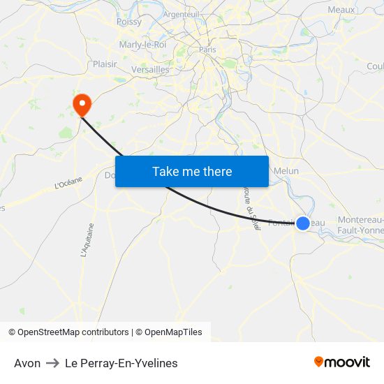Avon to Le Perray-En-Yvelines map