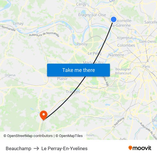 Beauchamp to Le Perray-En-Yvelines map