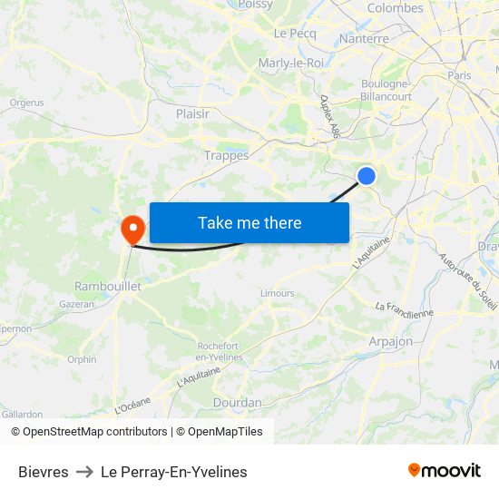 Bievres to Le Perray-En-Yvelines map