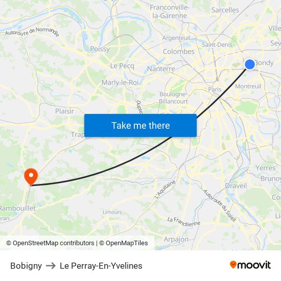 Bobigny to Le Perray-En-Yvelines map