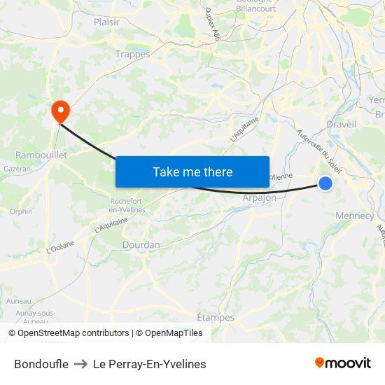 Bondoufle to Le Perray-En-Yvelines map