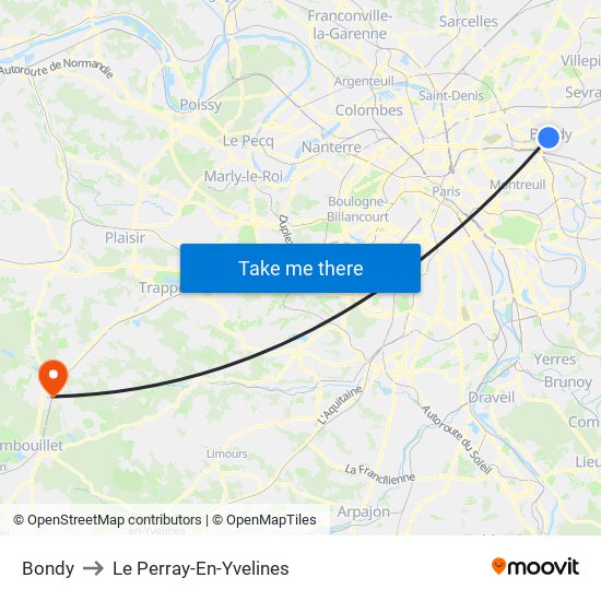Bondy to Le Perray-En-Yvelines map