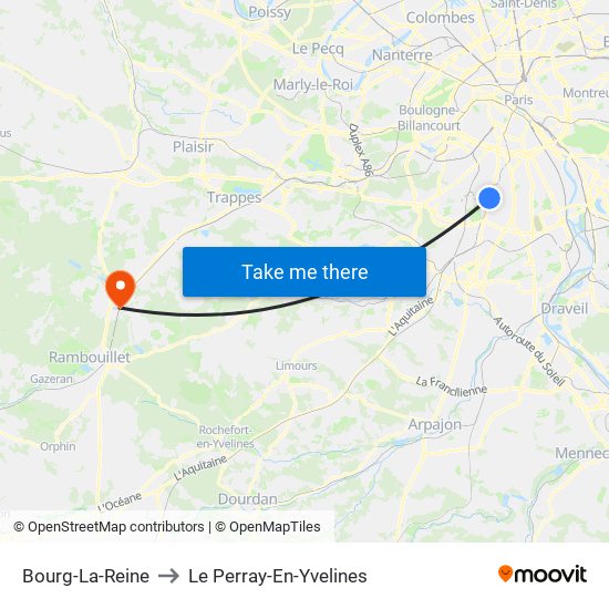 Bourg-La-Reine to Le Perray-En-Yvelines map