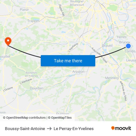 Boussy-Saint-Antoine to Le Perray-En-Yvelines map