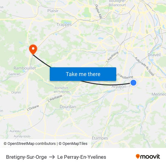 Bretigny-Sur-Orge to Le Perray-En-Yvelines map