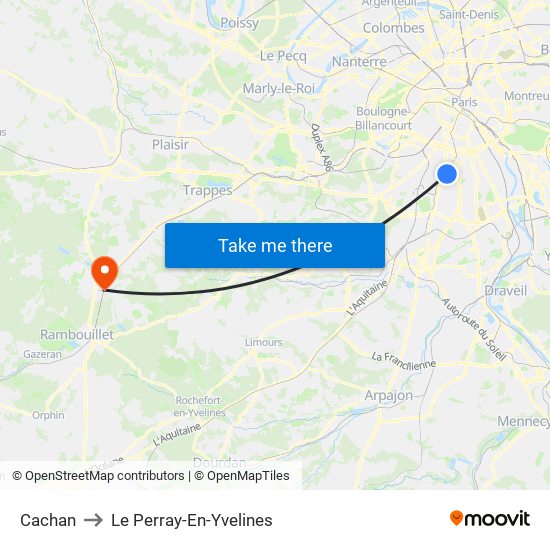 Cachan to Le Perray-En-Yvelines map