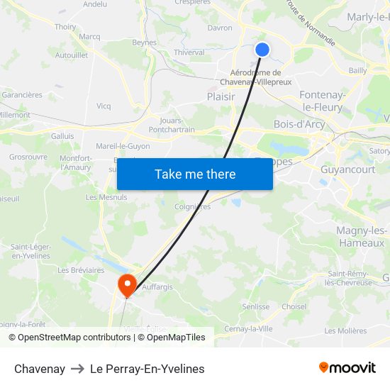 Chavenay to Le Perray-En-Yvelines map