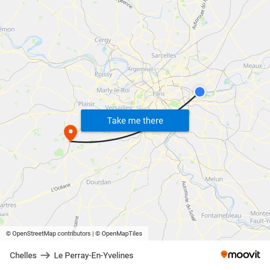 Chelles to Le Perray-En-Yvelines map