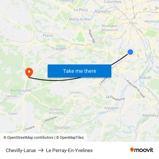 Chevilly-Larue to Le Perray-En-Yvelines map