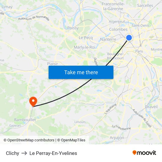 Clichy to Le Perray-En-Yvelines map