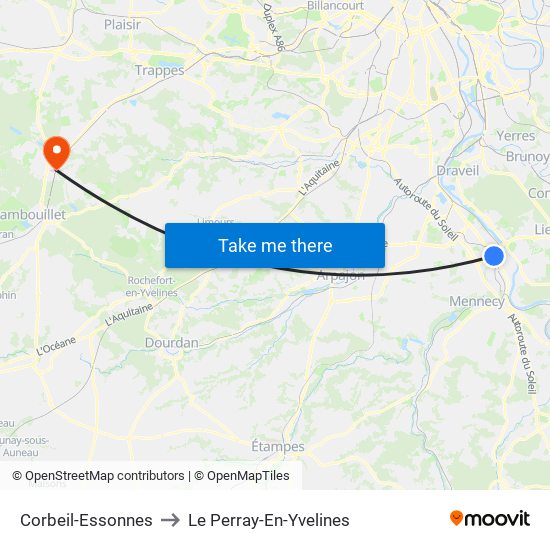 Corbeil-Essonnes to Le Perray-En-Yvelines map