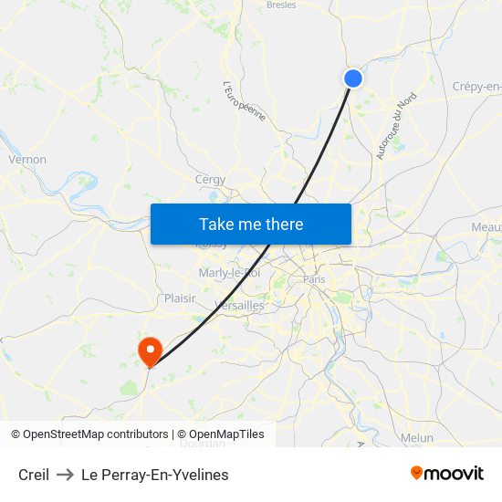 Creil to Le Perray-En-Yvelines map